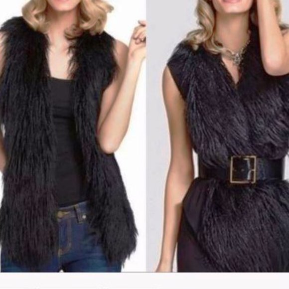 Cabi Infinite Faux Fur Vest Black Knit Open Front Hand Seam Pockets Rockstar S - Picture 2 of 8